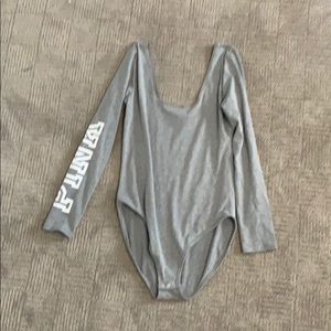 A gray love pink bodysuit